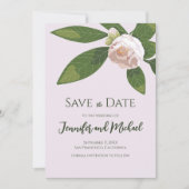 Kamelien und Grüne Einfache Elegant Save the Date Einladung (Vorderseite)