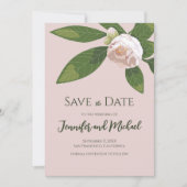 Kamelien und Grüne Einfache Elegant Save the Date Einladung (Vorderseite)