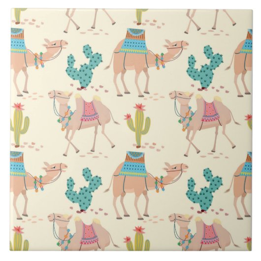 Kamelmuster, Kaktusmuster, Wüstendruck Fliese (Vorderseite)