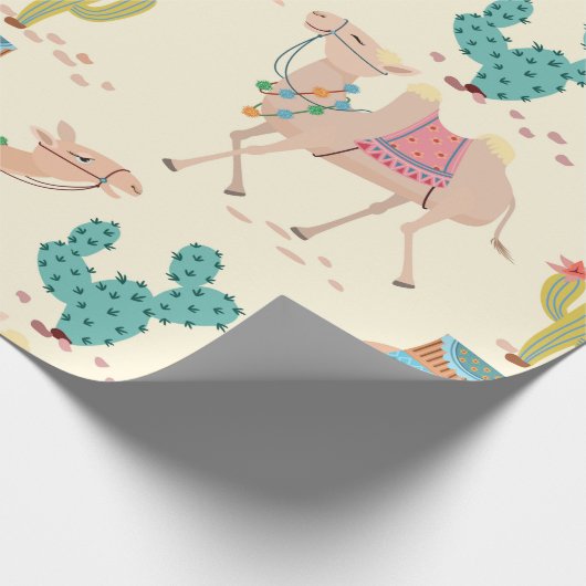 Kamelmuster, Kaktusmuster, Wüstendruck Geschenkpapier (Ecke)