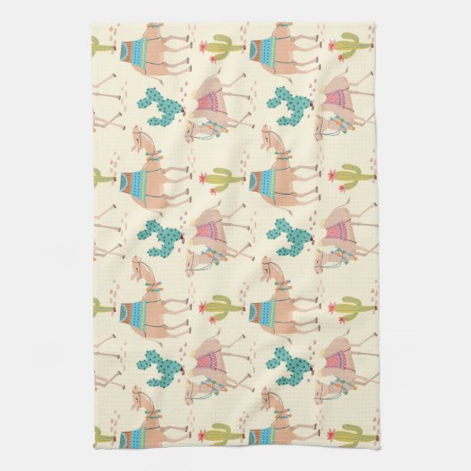 Kamelmuster, Kaktusmuster, Wüstendruck Geschirrtuch (Vertikal)