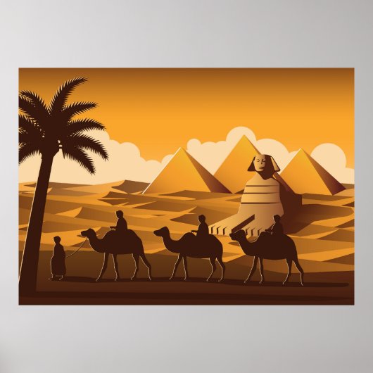 Kamels passieren Pyramide Poster (Vorne)