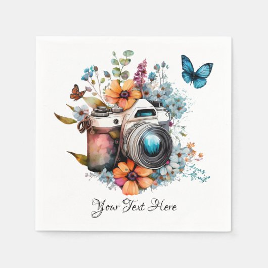 Kamera auf einem Strauß mit Schmetterling Serviette (Vorderseite)