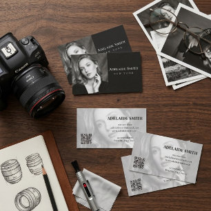 Kamera-Fotografie schwarz-weiß mit Foto & QR Visitenkarte