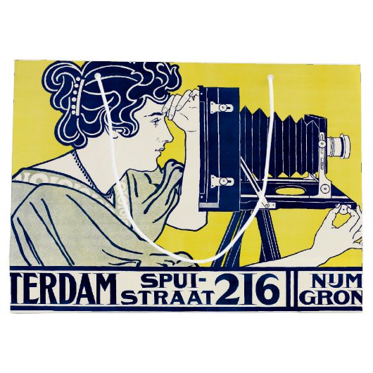 Kamera Frau, Fotograf, Van Caspel Große Geschenktüte (Rückseite)