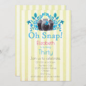 Kamera mit blauen Blätter und Schmetterlingen zum  Einladung (Vorne/Hinten)