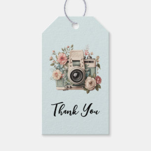 Kamera mit Blumen Retro Pastell Bild Danke Geschenkanhänger