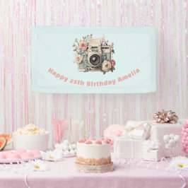 Kamera mit Blumen Retro Pastell Bild Geburtstag Banner