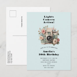 Kamera mit Blumen Retro Pastell Bild Geburtstag Einladungspostkarte