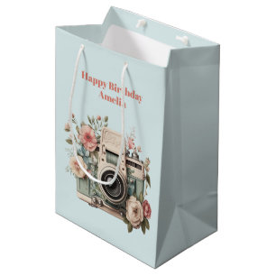 Kamera mit Blumen Retro Pastell Bild Geburtstag Mittlere Geschenktüte