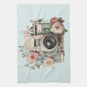 Kamera mit Blumen Retro Pastell Bild Geschirrtuch (Vertikal)