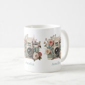 Kamera mit Blumen Retro Pastell Bild Kaffeetasse (VorderseiteRechts)