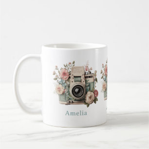 Kamera mit Blumen Retro Pastell Bild Kaffeetasse