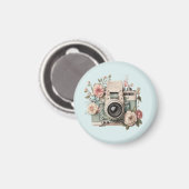 Kamera mit Blumen Retro Pastell Bild Magnet (Vorderseite/Rückseite)