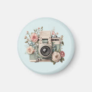 Kamera mit Blumen Retro Pastell Bild Magnet