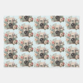 Kamera mit Blumen Retro Pastell Bild Muster Geschenkpapier Set (Vorderseite 3)