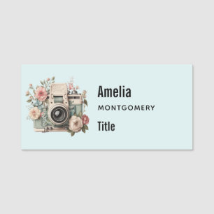 Kamera mit Blumen Retro Pastell Bild Namensschild