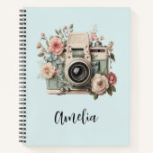 Kamera mit Blumen Retro Pastell Bild Notizblock (Vorderseite)
