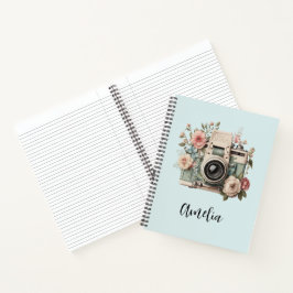 Kamera mit Blumen Retro Pastell Bild Notizblock