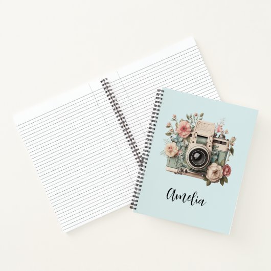 Kamera mit Blumen Retro Pastell Bild Notizblock (Innenseite)