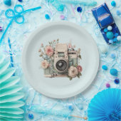 Kamera mit Blumen Retro Pastell Bild Pappteller (Party)