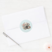 Kamera mit Blumen Retro Pastell Bild Runder Aufkleber (Umschlag)