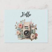 Kamera mit Blumen Retro Pastell Hallo Postkarte (Vorderseite)
