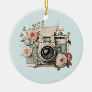 Kamera mit Blumen Retro Pastell Keramik Ornament