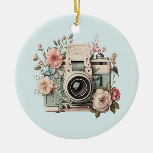 Kamera mit Blumen Retro Pastell Keramik Ornament (Vorne)