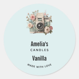Kamera mit Blumen Retro Pastell Kerze Geschäft Runder Aufkleber