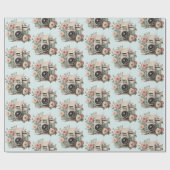 Kamera mit Blumen Retro-Pastell-Muster Geschenkpapier (Flach)