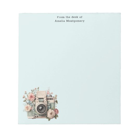 Kamera mit Blumen Retro Pastell Notizblock (Vorderseite)