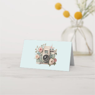 Kamera mit Blumen Retro Pastell Platzkarte