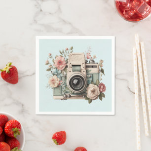 Kamera mit Blumen Retro Pastell Serviette