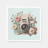 Kamera mit Blumen Retro Pastell Serviette (Vorderseite)