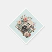 Kamera mit Blumen Retro Pastell Serviette (Ecke)