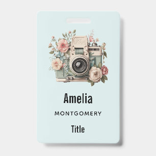 Kamera mit Retro-Pastell-Blumenbild Ausweis