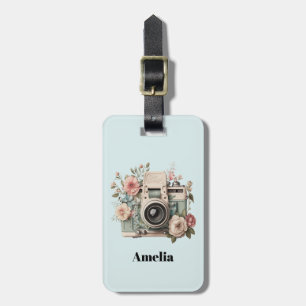 Kamera mit Retro-Pastell-Blumenbild Gepäckanhänger