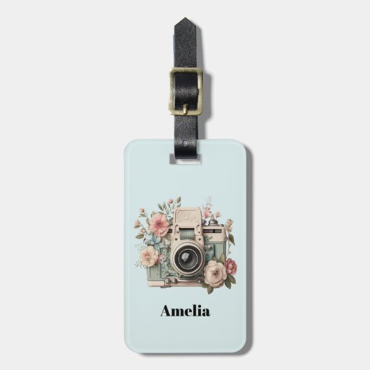 Kamera mit Retro-Pastell-Blumenbild Gepäckanhänger (Vorderseite vertikal)