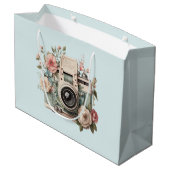 Kamera mit Retro-Pastell-Blumenbild Große Geschenktüte (Rückseite Schrägansicht)