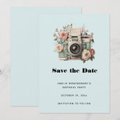 Kamera mit Retro-Pastell-Blumenbild Save The Date (Vorne/Hinten)