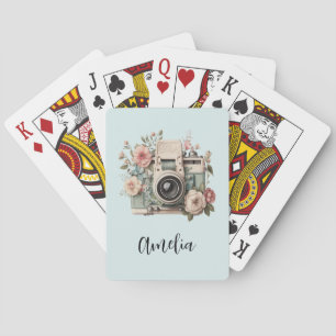 Kamera mit Retro-Pastell-Blumenbild Spielkarten