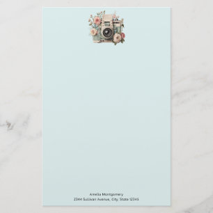 Kamera mit Retro-Pastellbild Blumen Briefpapier