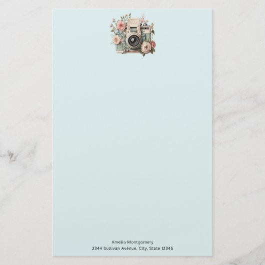 Kamera mit Retro-Pastellbild Blumen Briefpapier (Vorderseite)