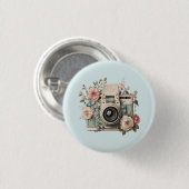 Kamera mit Retro-Pastellbild Blumen Button (Vorne & Hinten)