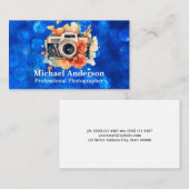 Kamera und Blume | Blue Bokeh Visitenkarte (Vorne/Hinten)