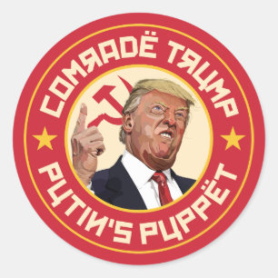 Kamerad Trump: Putins Puppe - sowjetische Illustra Runder Aufkleber