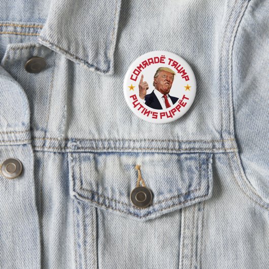 Kamerad Trump: Putins Puppe, sowjetische Illustrat Button (Beispiel)