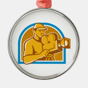 Kameramann-Film-Crew-Vintage Film-Kamera Retro Silbernes Ornament