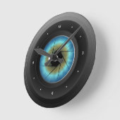 Kameraobjektiv mit blaues Augen-mittlerer runder Runde Wanduhr (Winkel)